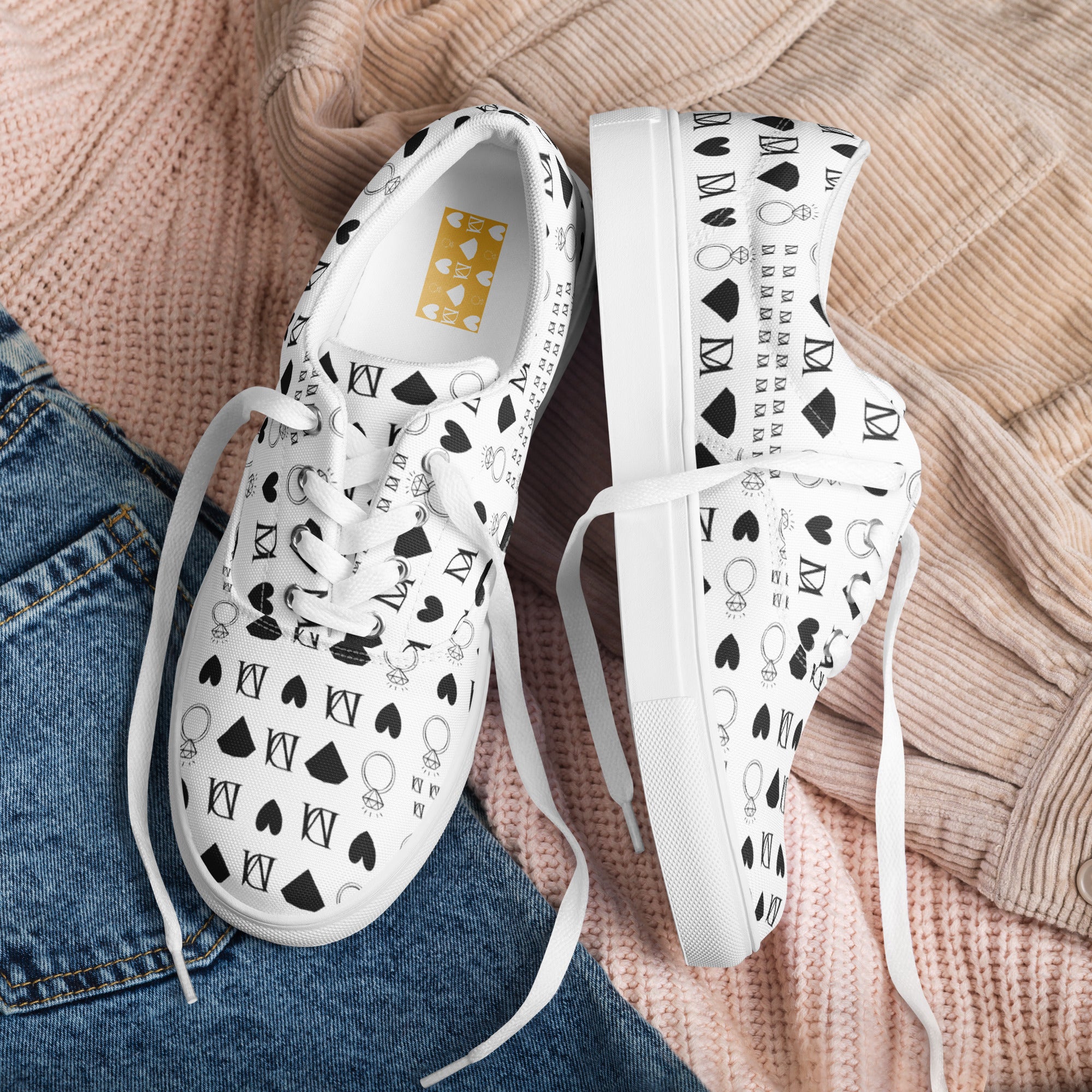 White men's lace-up canvas shoes from Dim Diamonds Artica Blizzard collection by Daemon Luxury, front view.