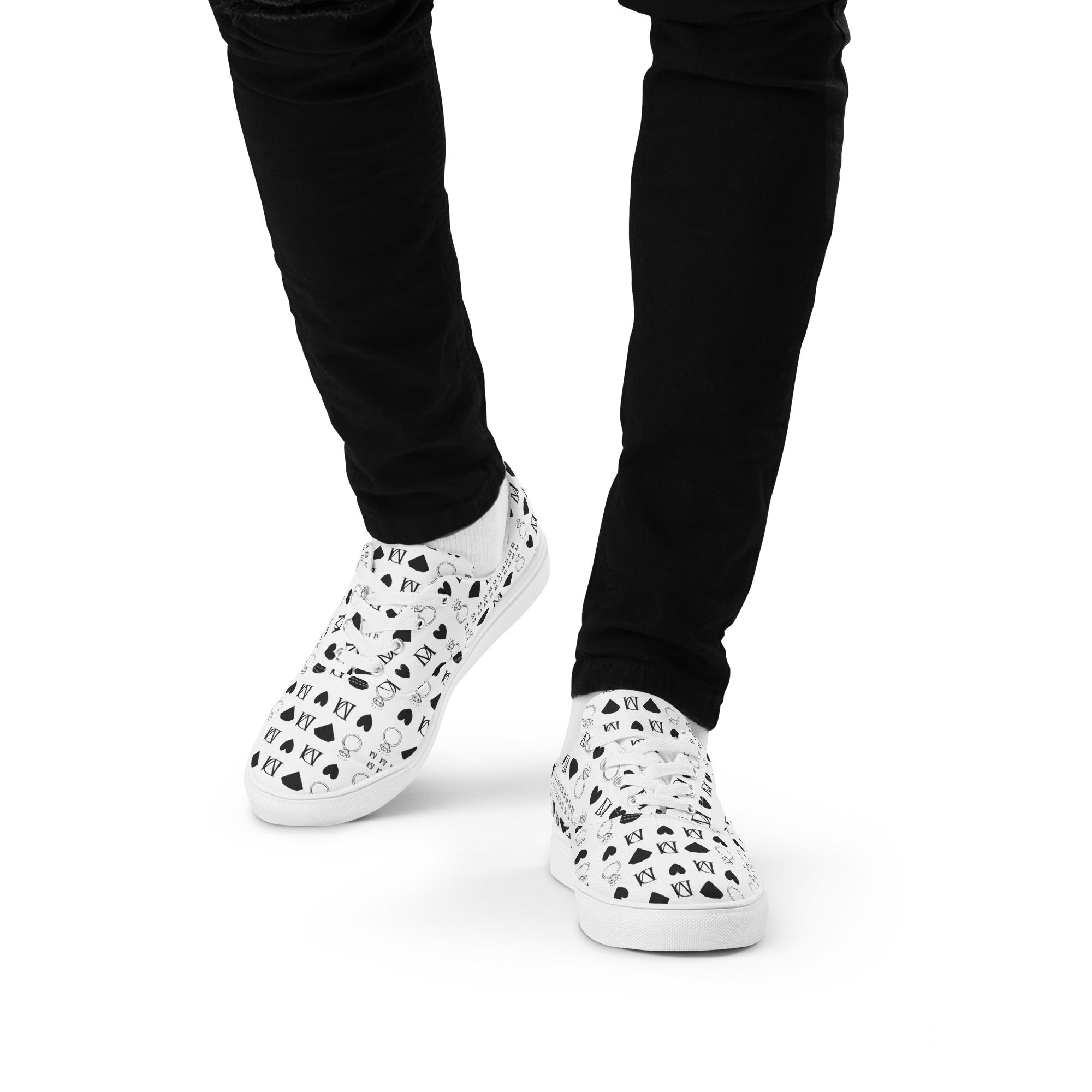 White men's lace-up canvas shoes from Daemon Luxury's Dim Diamonds Artica Blizzard collection, featuring stylish front design.