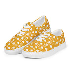 White men's lace-up canvas shoes from Daemon Luxury featuring frosted diamond detailing on the front.