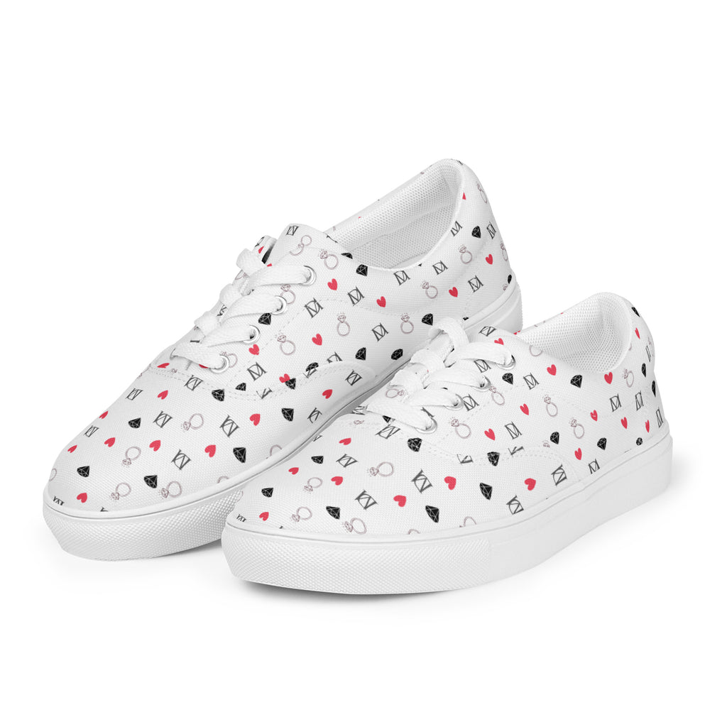 White men's lace-up canvas shoes featuring speckled diamond design from Daemon Luxury's Artica Blizzard collection, front view.