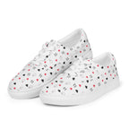 White men's lace-up canvas shoes featuring speckled diamond design from Daemon Luxury's Artica Blizzard collection, front view.