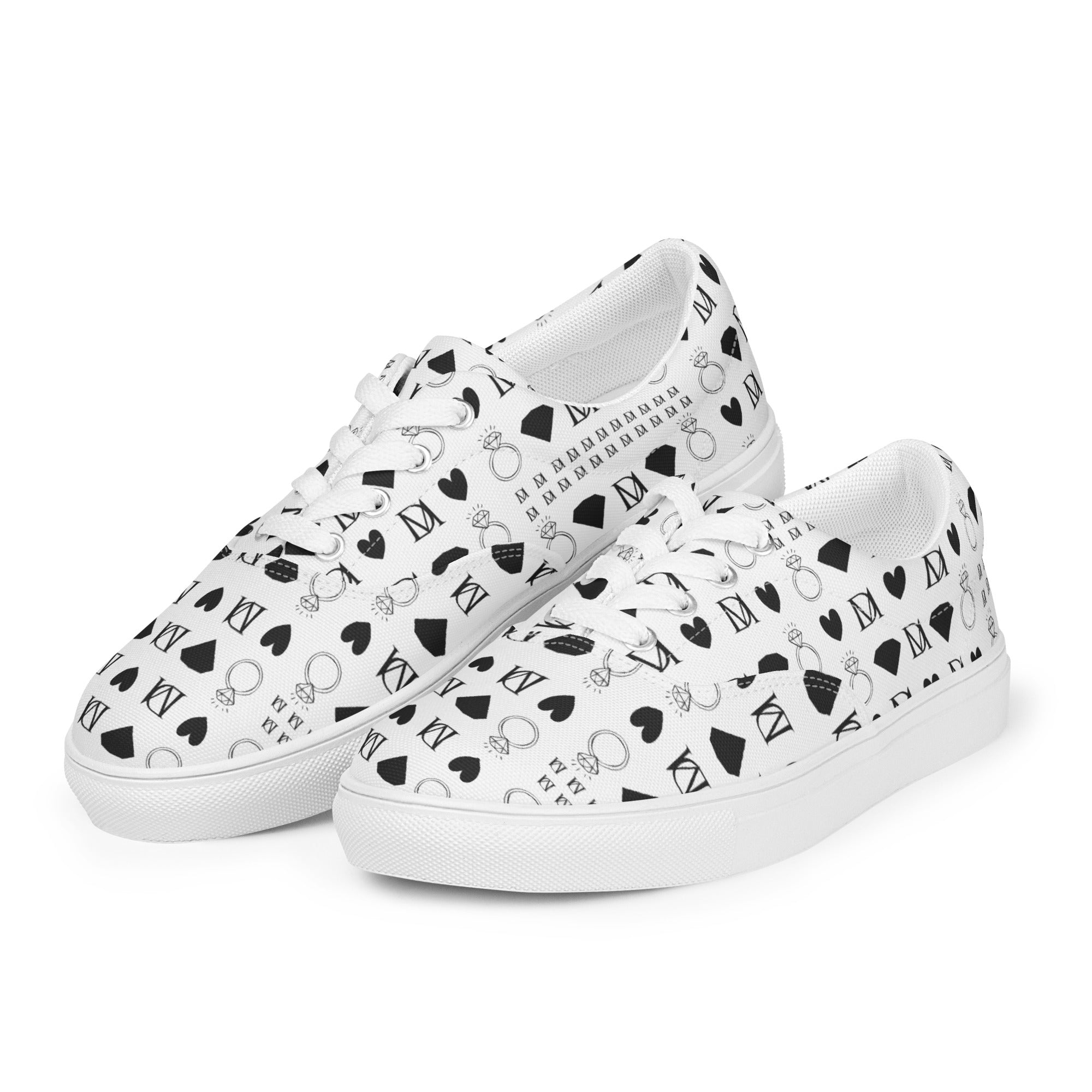 White men's lace-up canvas shoes from Daemon Luxury's Dim Diamonds Artica Blizzard collection, shown from the front left angle.