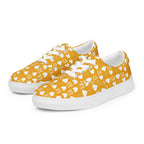 White men's lace-up canvas shoes by Daemon Luxury featuring frosted diamond details, shown from the front left angle.
