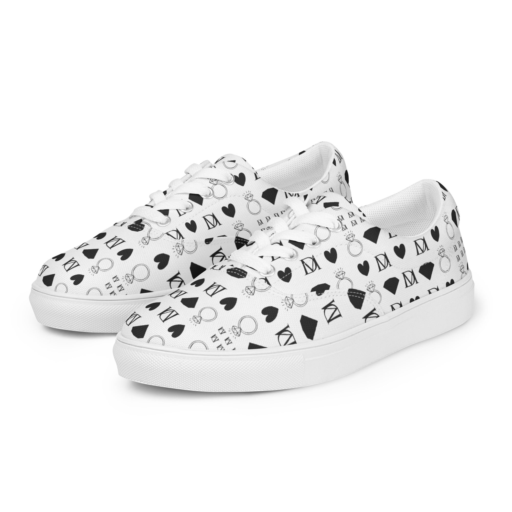 White men's lace-up canvas shoes from Daemon Luxury's Dim Diamonds Artica Blizzard collection, shown from the front left side.