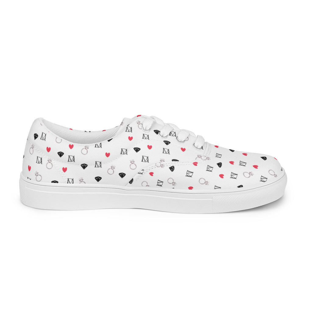 White men's lace-up canvas shoes from Daemon Luxury's Speckled Diamonds Artica Blizzard collection, shown from inside left.