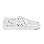 White men's lace-up canvas shoes from Daemon Luxury's Speckled Diamonds Artica Blizzard collection, shown from inside left.