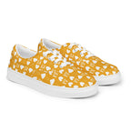 White men's lace-up canvas shoes by Daemon Luxury with frosted diamond design, shown from the front right angle.