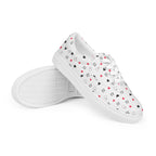 White men's lace-up canvas shoes with speckled diamond detailing from Daemon Luxury Artica Blizzard collection, front view.