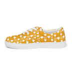 White men's lace-up canvas shoes by Daemon Luxury with frosted diamond pattern, shown from the right inside view.