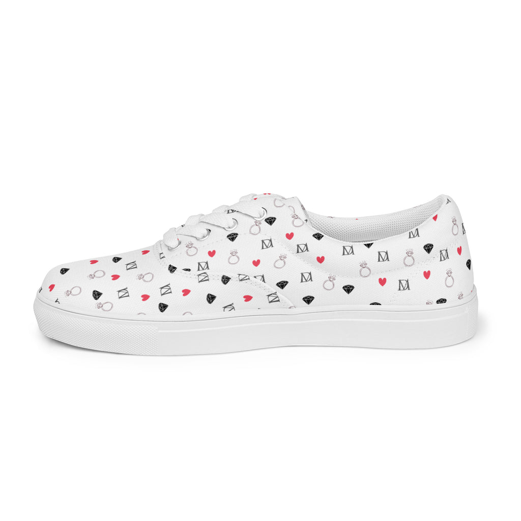 White men's lace-up canvas shoes from Daemon Luxury featuring speckled diamond patterns on the Artica Blizzard Male footwear.