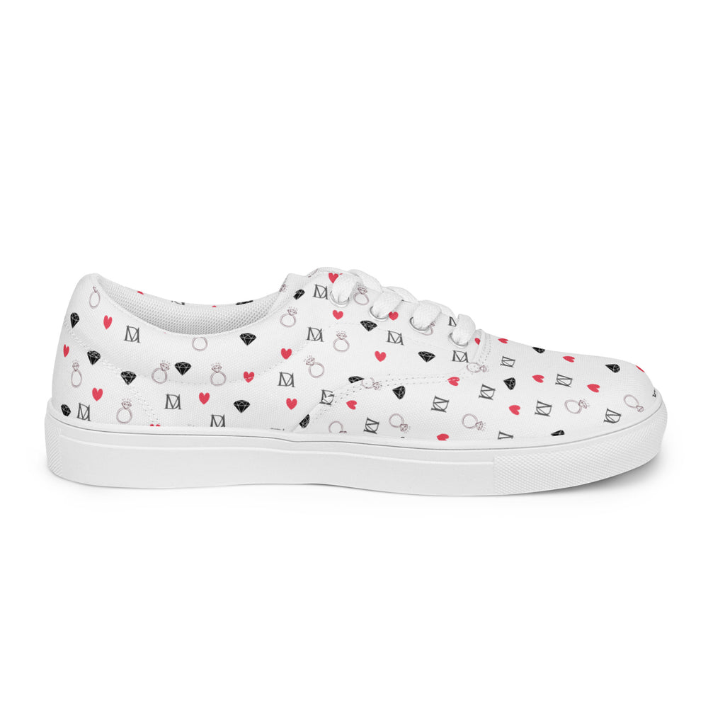White men's lace-up canvas shoes featuring speckled diamond patterns from Daemon Luxury Artica Blizzard collection.