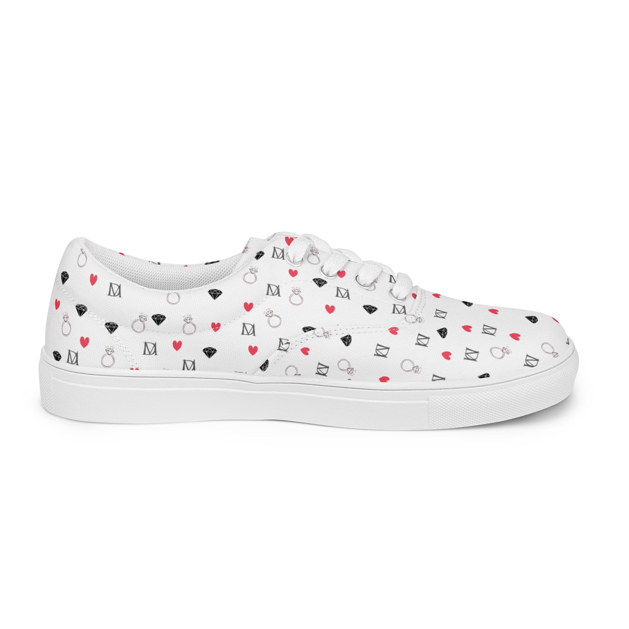 White men's lace-up canvas shoes featuring speckled diamond patterns from Daemon Luxury Artica Blizzard collection.