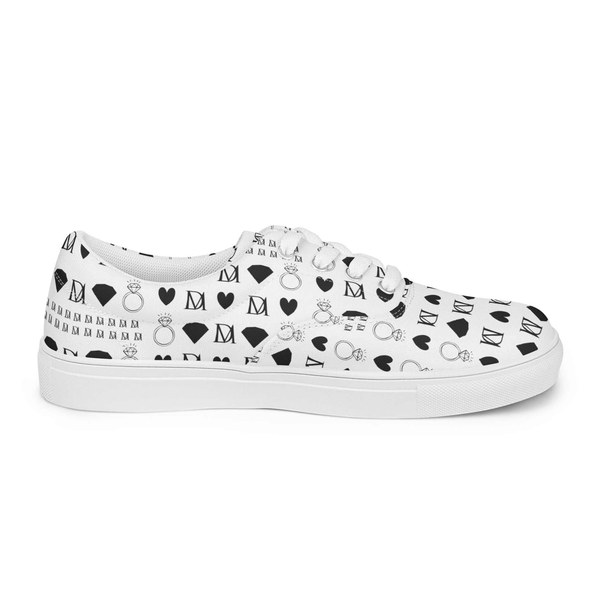 White men's lace-up canvas shoes from Daemon Luxury's Dim Diamonds Artica Blizzard collection, shown from the right outside.