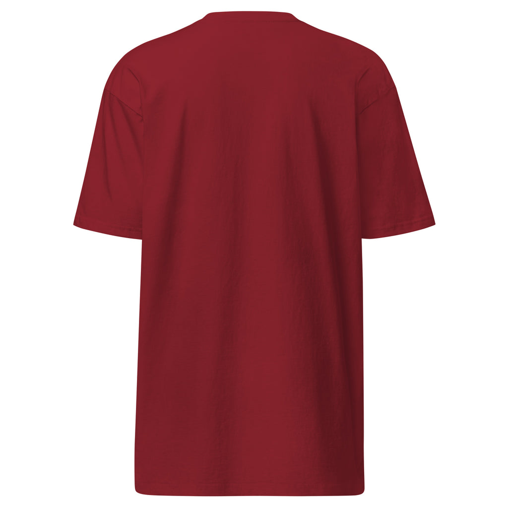 Daemon Distilled Blood Heavyweight men's premium brick-red T-shirt with back design.