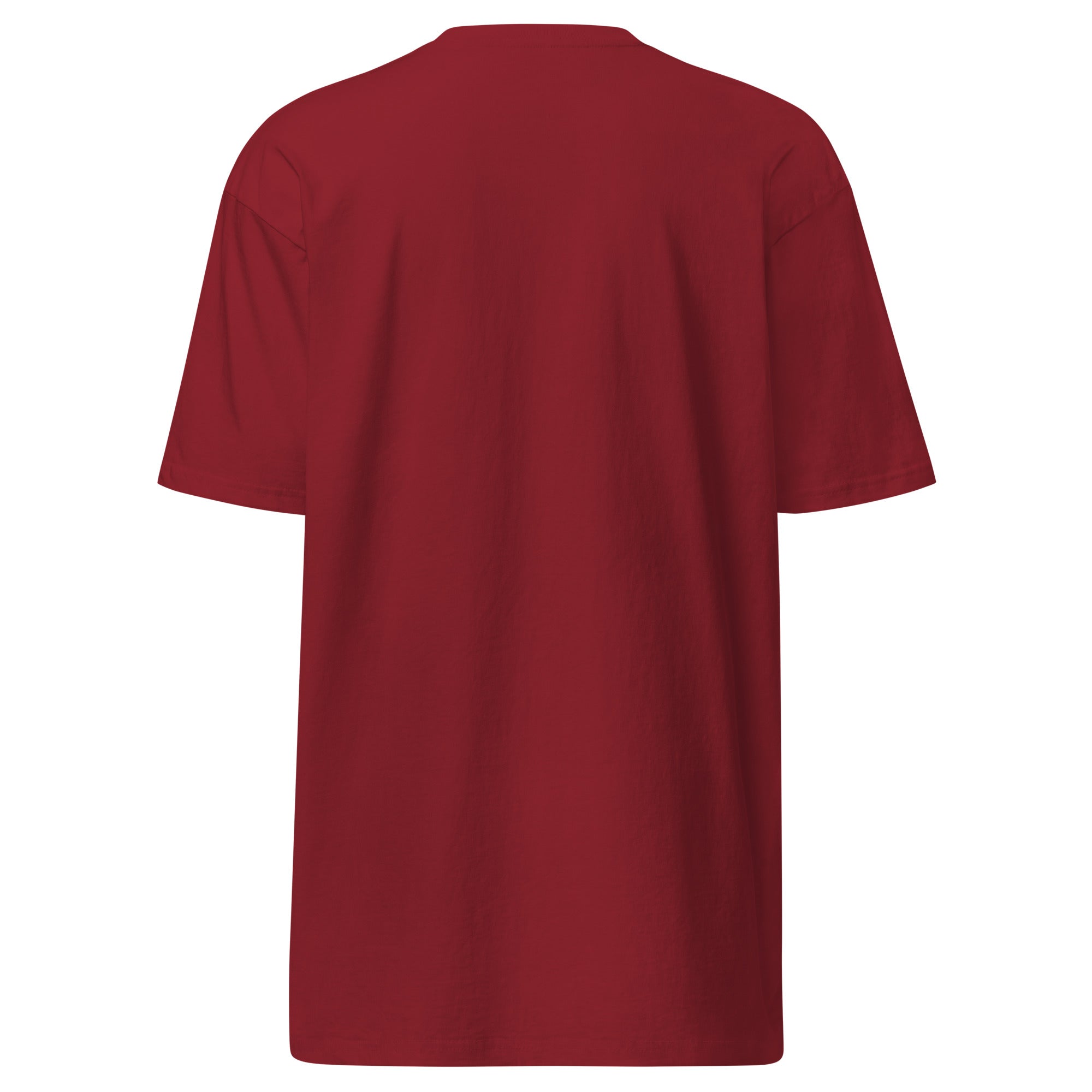 Daemon Distilled Blood Heavyweight men's premium brick-red T-shirt with back design.