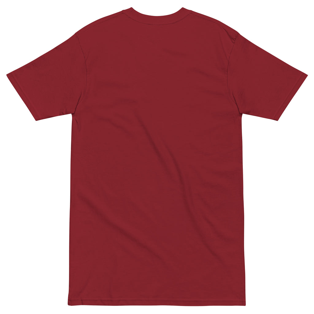 Daemon Distilled Blood Heavyweight men's T-shirt in brick red, front and back view showcasing the premium design and fit.