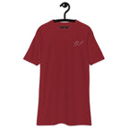 Daemon Distilled Blood Heavyweight men's premium brick-red T-shirt, front view showing bold graphic design.