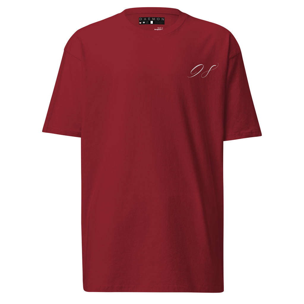 Daemon Distilled Blood Heavyweight men's brick-red T-shirt with front graphic design, premium quality, and comfortable fit.