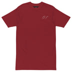 Men's heavyweight brick red T-shirt by Daemon featuring a front graphic for distilled blood theme.