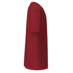 Daemon Distilled Blood Heavyweight men's premium brick-red T-shirt displayed on a hanger.