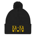Daemon Luxury Nemesis Sun Glow black pom-pom knit cap, stylish lana berretto with cozy front view.