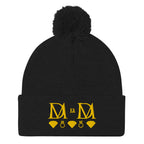 Daemon Luxury Nemesis Sun Glow black pom-pom knit cap, stylish lana berretto with cozy front view.