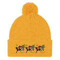 Golden Honeybee California Berretto Lana pom-pom knit cap by Daemon Luxury, front view showing plush gold-colored wool and pom-pom detail.