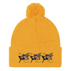 Golden Honeybee California Berretto Lana pom-pom knit cap by Daemon Luxury, front view showing plush gold-colored wool and pom-pom detail.