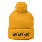 Daemon Luxury Honeybee California Gold Tender berretto lana with pom-pom knit cap showing front view in gold color.