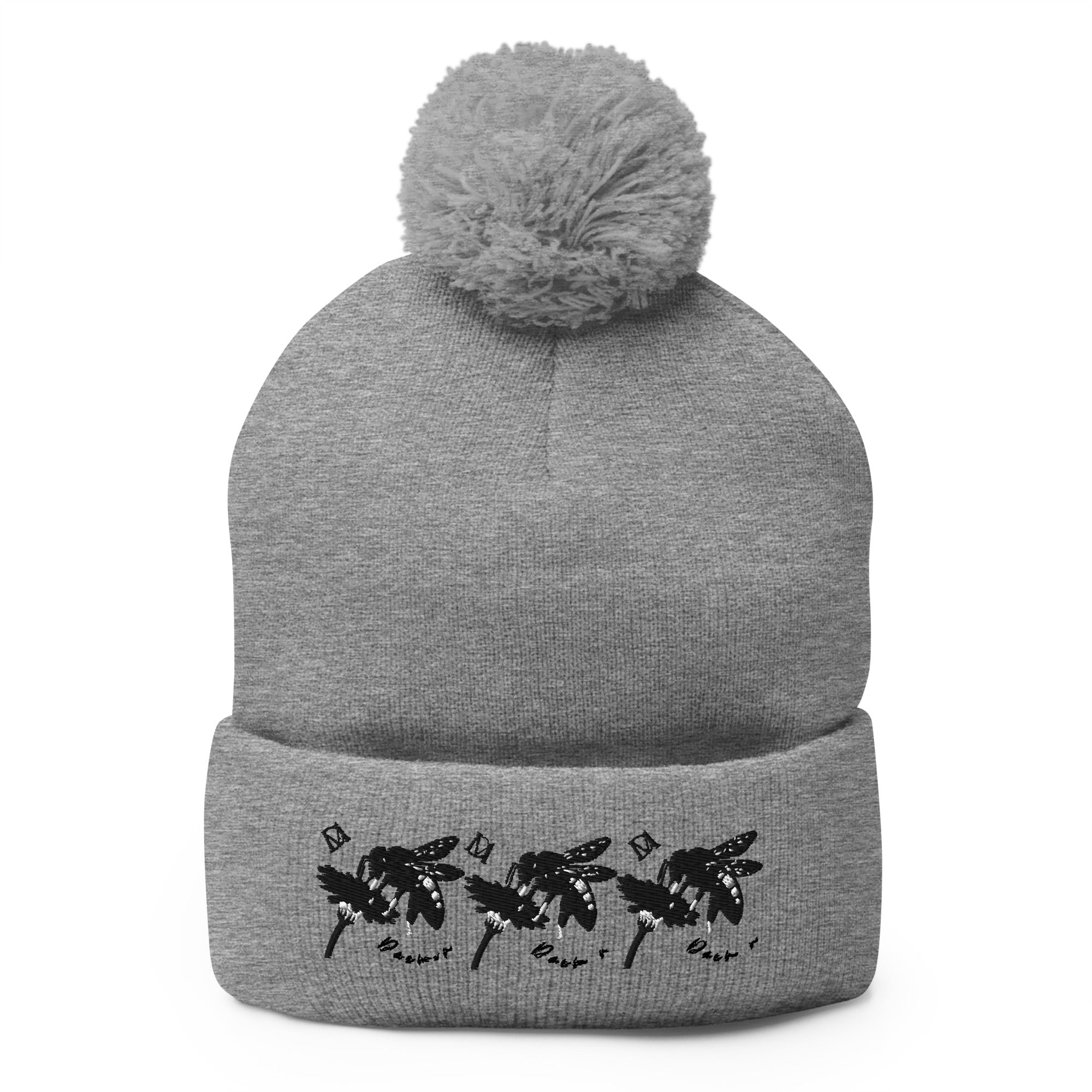 Daemon Luxury Stormless Berretto Lana pom-pom-knit cap in heather grey, front view showing cozy wool knit and pom-pom detail.