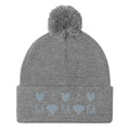 Daemon Luxury Stormless Portola berretto lana with pom-pom knit cap in heather grey, front view showing cozy wool design.