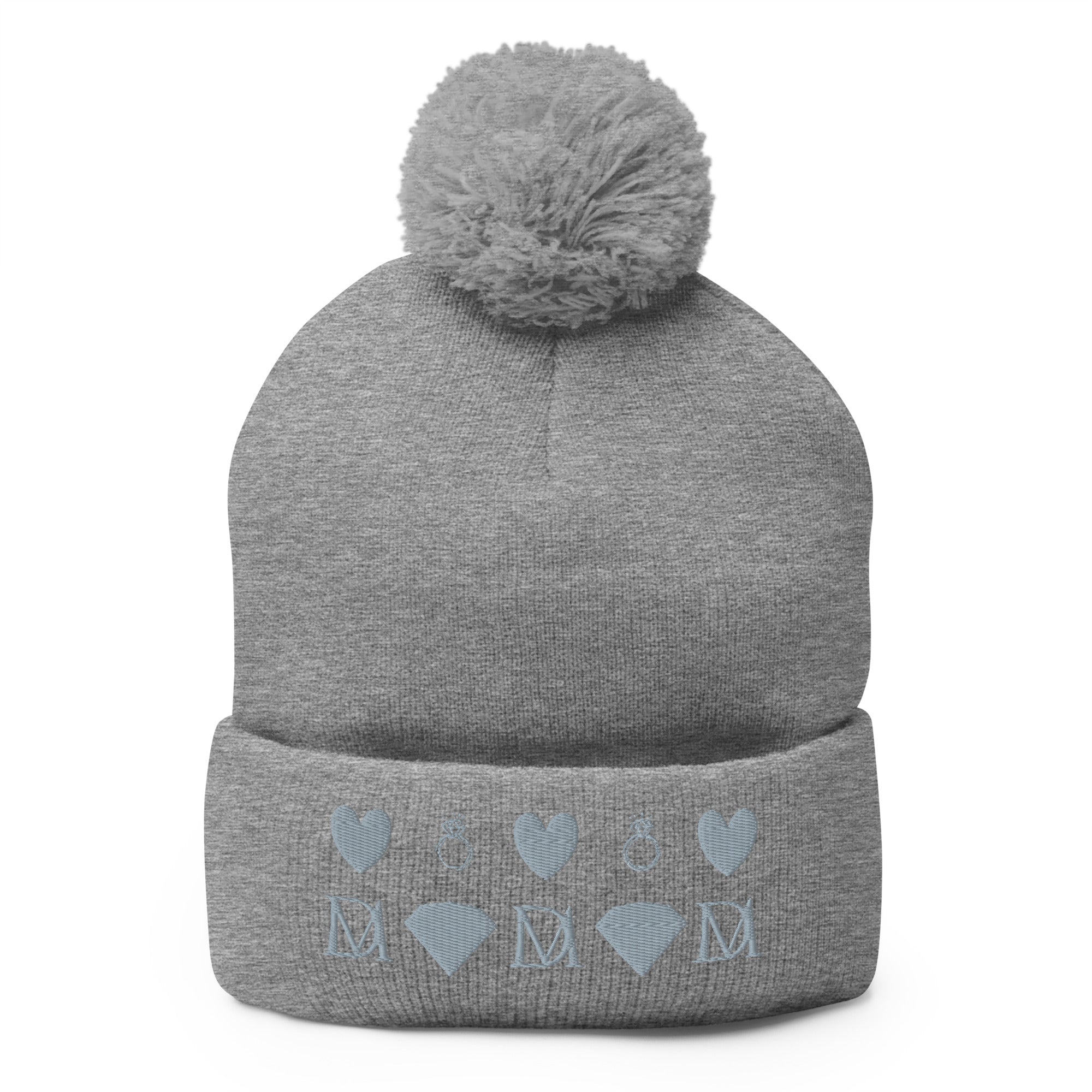 Daemon Luxury Stormless Portola berretto lana knit cap with pom-pom in heather grey, front view showing cozy, stylish winter hat.