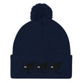 Daemon Luxury Sunless Buzz Central Blanco navy knit pom-pom cap with front detail, cozy lana style for winter warmth