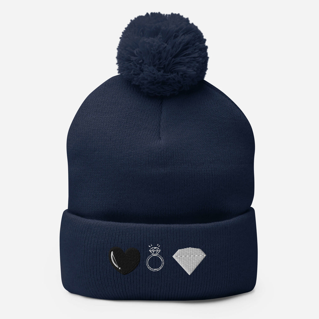 Daemon Luxury Elemental Powers Oceanic Nights navy knit pom-pom beanie with a front view