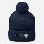 Daemon Luxury Elemental Powers Oceanic Nights navy knit pom-pom beanie with a front view