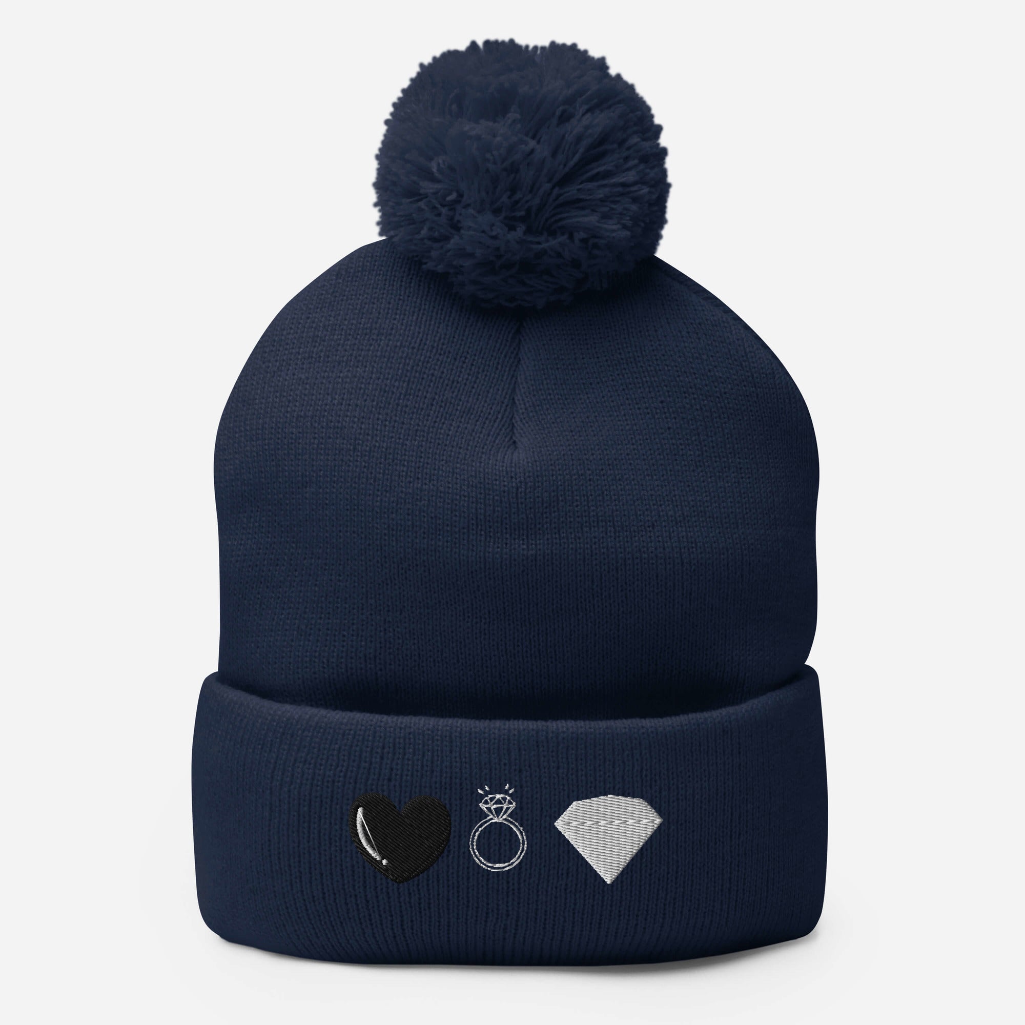 Daemon Luxury Elemental Powers Oceanic Nights navy knit pom-pom beanie with a front view