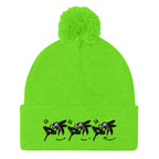 Daemon Luxury Belly Red’s Garden Dim Sting neon green pom-pom knit cap worn in front view