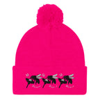 Neon pink pom-pom knit cap from Daemon Luxury's Stitched Candies Dim Sting collection, featuring a cozy wool beanie with a playful pom-pom.
