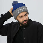 Daemon Luxury Storm Gen Frosted Diamonds wool pom-pom knit cap in royal heather grey, front view.