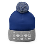 Daemon Luxury Storm Gen Frosted Diamonds wool beanie with pom-pom, royal heather grey knit cap, stylish and warm winter accessory.