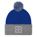Daemon Luxury Storm Gen Frosted Diamonds knit wool pom-pom cap in royal heather grey, front view.