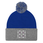 Daemon Luxury Storm Gen Frosted Diamonds knit wool pom-pom cap in royal heather grey, front view.