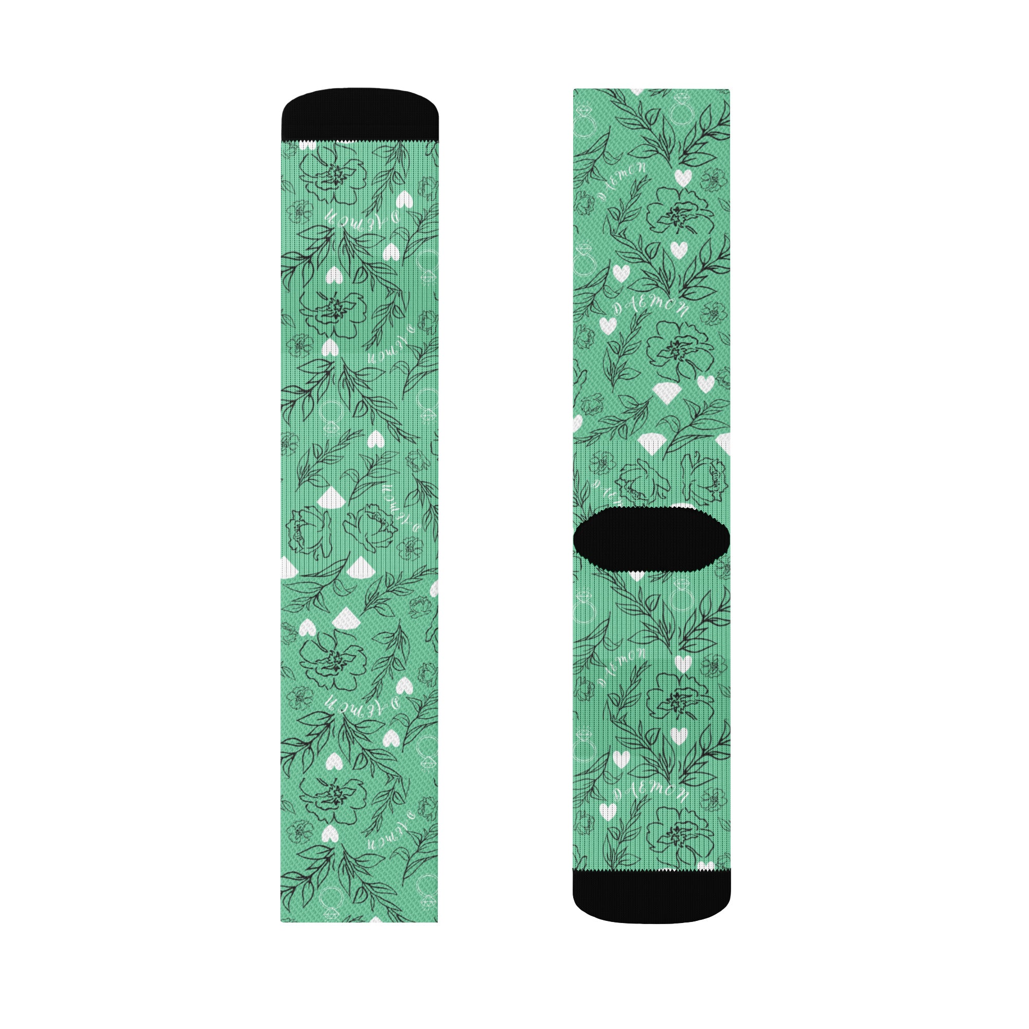 Daemon Luxury Florette Rebirth Aloe sublimation sock for men, left foot, with vibrant floral aloe design.