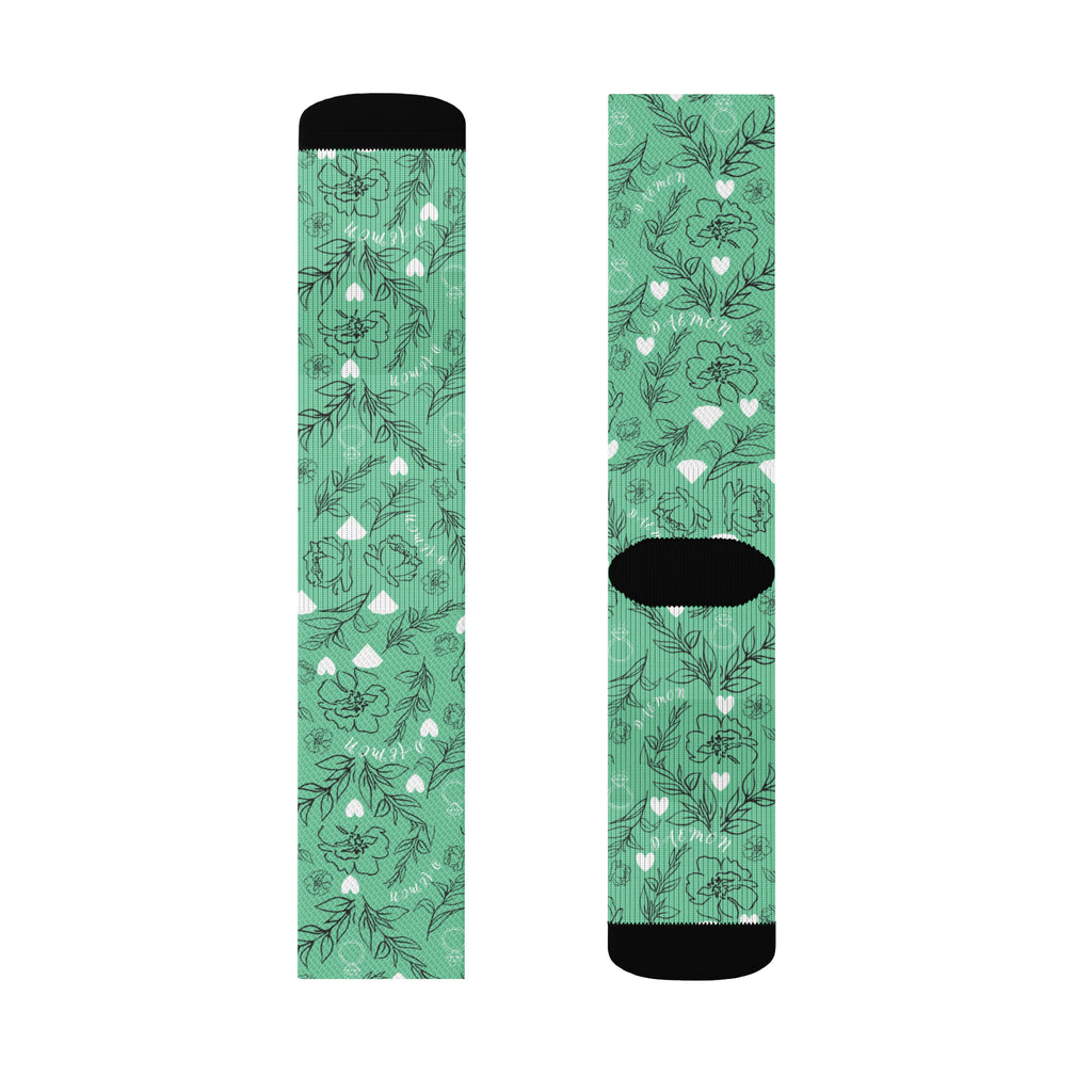Daemon Luxury Florette Rebirth Aloe sublimation sock for men, right foot view with vibrant floral design.