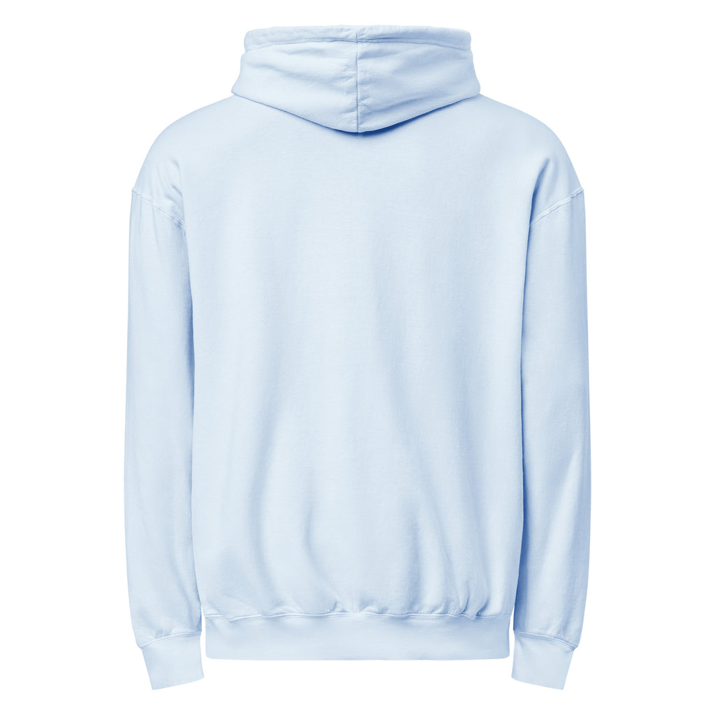 Daemon Oceanic Skyline unisex lightweight fleece hooded sweatshirt in comfort colors Hydrangea, garment-dyed for a soft finish.