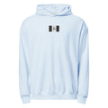 Daemon Oceanic Skyline unisex lightweight fleece hoodie in Hydrangea color, with front pocket and drawstring hood.