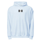 Daemon Oceanic Skyline unisex lightweight fleece hoodie in Hydrangea color, with front pocket and drawstring hood.