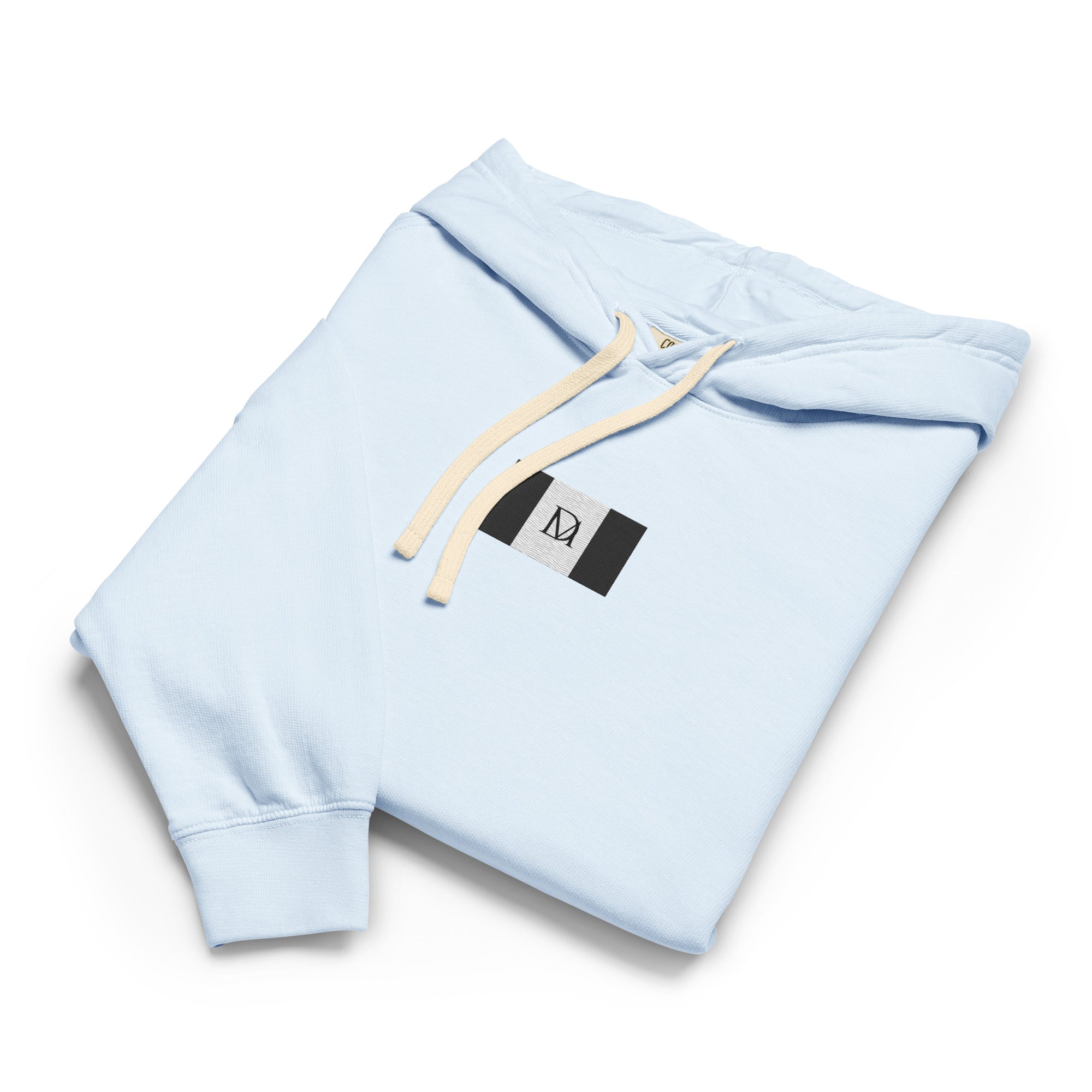 Daemon Oceanic Skyline unisex lightweight fleece hoodie with front pocket in hydrangea color, garment-dyed for a soft, casual look.
