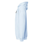 Daemon Oceanic Skyline unisex lightweight fleece hoodie in Hydrangea, garment-dyed, casual hooded sweatshirt for comfort.