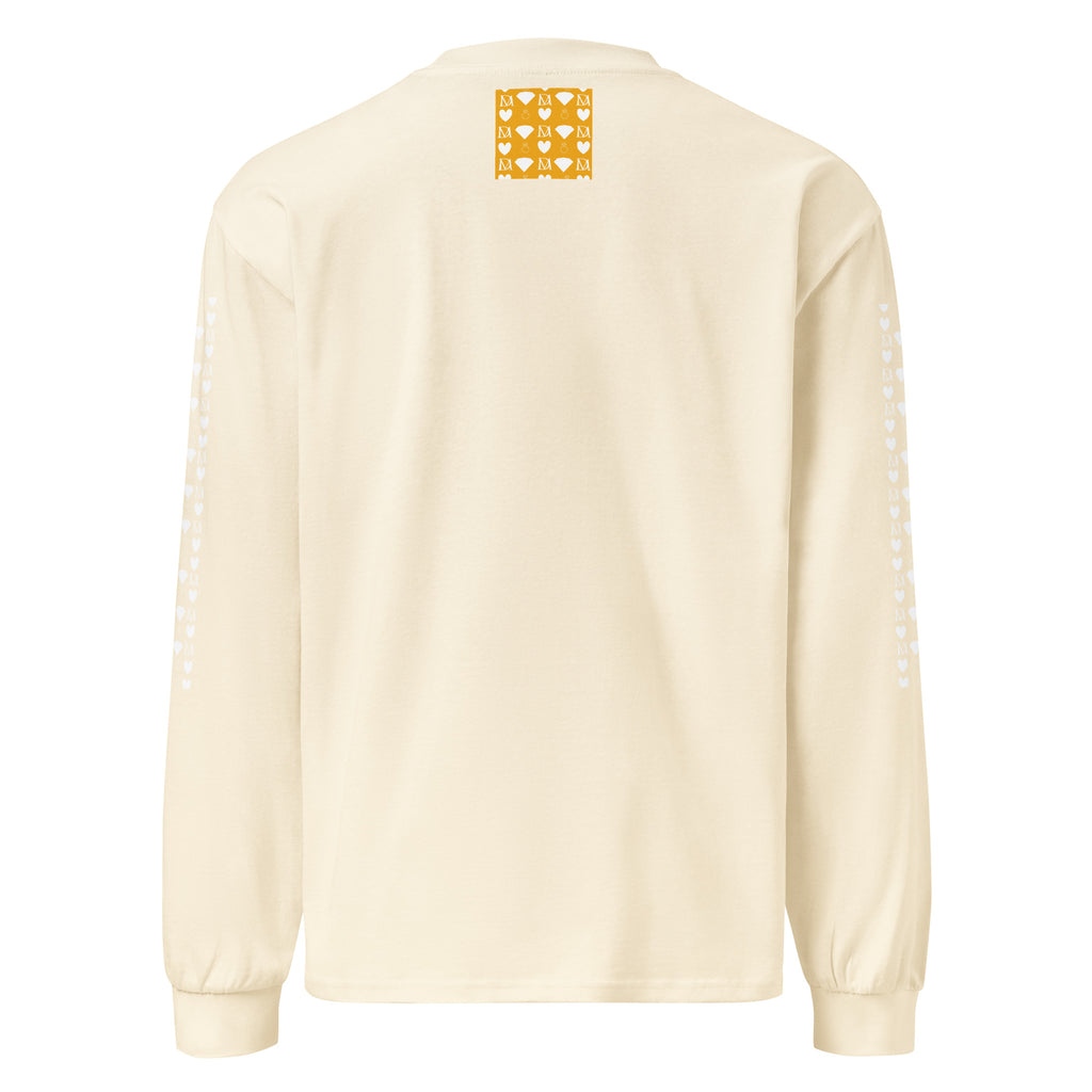 Unisex ecru long-sleeve shirt from Daemon Luxury's Frosted Diamonds Timbrata Premio Il Man & Woman collection, featuring a heavyweight fabric.
